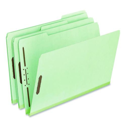 Colored Pressboard Top Tab Fastener Folders, 1" Expansion, 2 Fasteners, Legal Size, Light Green Exterior, 25/Box