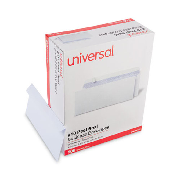 Peel Seal Strip Security Tint Business Envelope, #10, Square Flap, Self-Adhesive Closure, 4.25 x 9.63, White, 500/Box