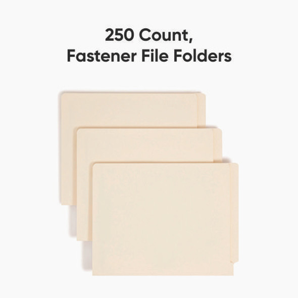 End Tab Fastener Folders with Reinforced Straight Tabs, 11-pt Manila, 2 Fasteners, Letter Size, Manila Exterior, 250/Box