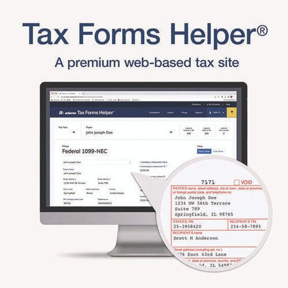 4-Part 1099-NEC Tax Form Kit with Security Envelopes and Tax Forms Helper, 2024, 8.5 x 3.66, 3 Forms/Sheet, 15 Forms Total