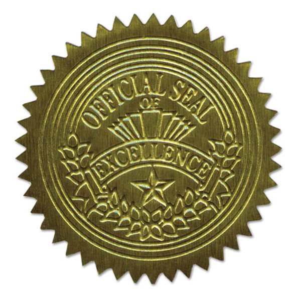 Self-Adhesive Embossed Seals, 2" dia, Gold, 20/Sheet, 5 Sheets/Pack
