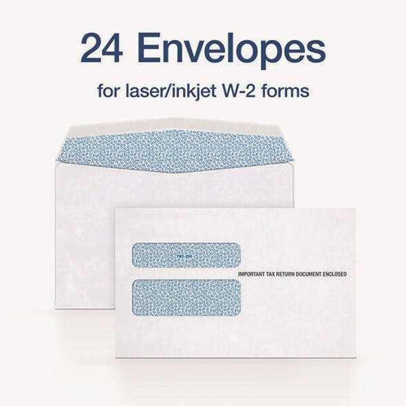 W-2 Gummed Seal Double-Window Envelopes, Commercial Flap, Gummed Closure, 5.63 x 9, White, 24/Pack