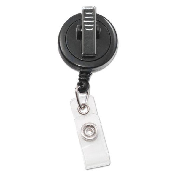 Swivel-Back Retractable ID Card Reel, 30" Extension, Black, 12/Pack