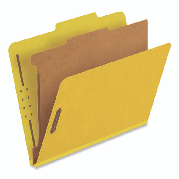 Reinforced Pressboard Classification Folders, 1.75" Expansion, 1 Divider, 4 Fasteners, Letter Size, Yellow Exterior, 10/Box
