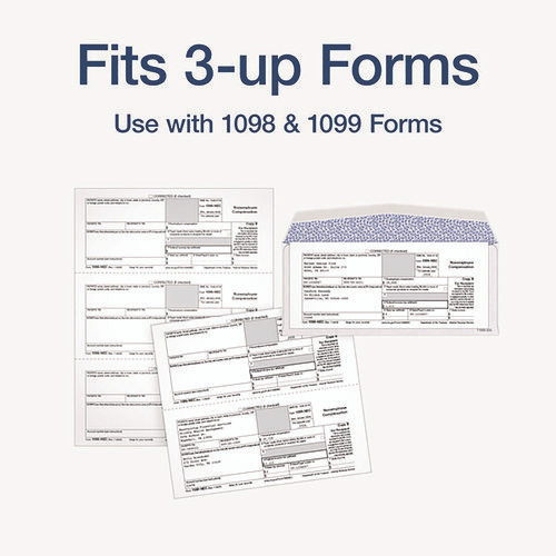 1099 Double Window Envelope, Commercial Flap, Gummed Closure, 3.75 x 8.75, White, 24/Pack