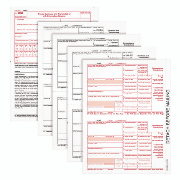 4-Part 1099-DIV Tax Forms with Tax Forms Helper, Fiscal Year: 2024, 4-Part Carbonless, 8 x 5.5, 2 Forms/Sheet, 24 Forms Total
