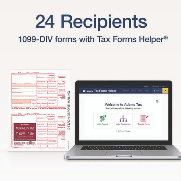 4-Part 1099-DIV Tax Forms with Tax Forms Helper, Fiscal Year: 2024, 4-Part Carbonless, 8 x 5.5, 2 Forms/Sheet, 24 Forms Total