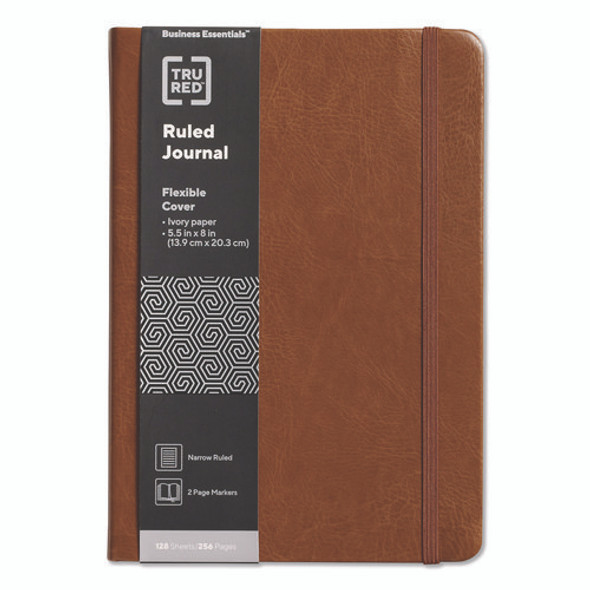 Flexible-Cover Business Journal with Elastic Closure, 1-Subject, Narrow Rule, Cognac Cover, (128) 8 x 5.5 Sheets
