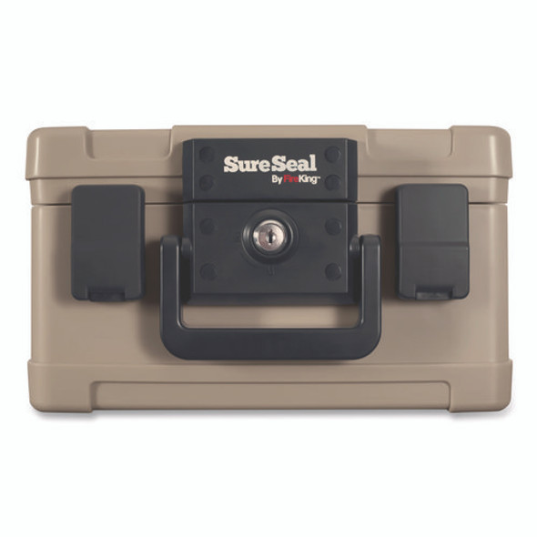 Fire and Waterproof Chest, 0.15 cu ft, 12.2w x 9.8d x 7.3h, Taupe