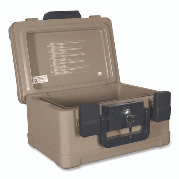 Fire and Waterproof Chest, 0.15 cu ft, 12.2w x 9.8d x 7.3h, Taupe
