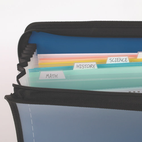 Expanding File, 7.5" Expansion, 7 Sections, Zipper Closure, Letter Size, Randomly Assorted Colors
