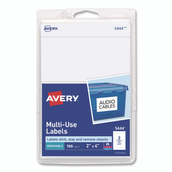 Removable Multi-Use Labels, Inkjet/Laser Printers, 2 x 4, White, 2/Sheet, 50 Sheets/Pack, (5444)