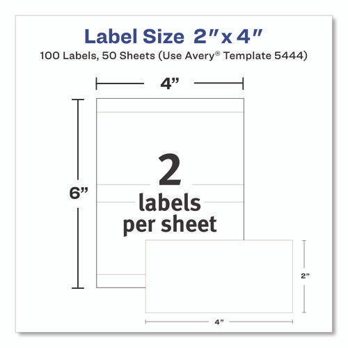 Removable Multi-Use Labels, Inkjet/Laser Printers, 2 x 4, White, 2/Sheet, 50 Sheets/Pack, (5444)