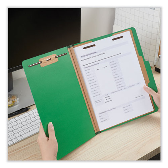 Bright Colored Pressboard Classification Folders, 2" Expansion, 1 Divider, 4 Fasteners, Letter Size, Emerald Green, 10/Box