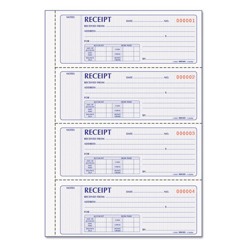 Money Receipt Book, Softcover, Two-Part Carbonless, 7 x 2.75, 4 Forms/Sheet, 200 Forms Total