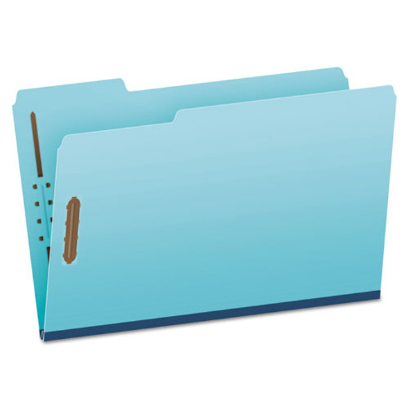 Heavy-Duty Pressboard Folders with Embossed Fasteners, 1/3-Cut Tabs, 1" Expansion, 2 Fasteners, Legal Size, Blue, 25/Box