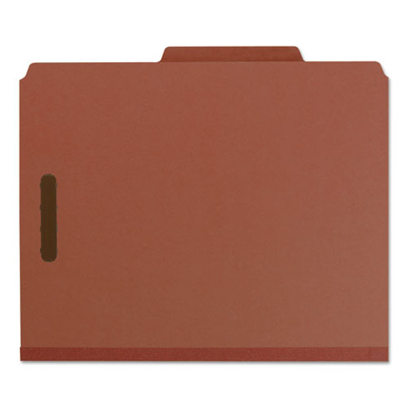 Recycled Pressboard Classification Folders, 2" Expansion, 2 Dividers, 6 Fasteners, Letter Size, Red Exterior, 10/Box