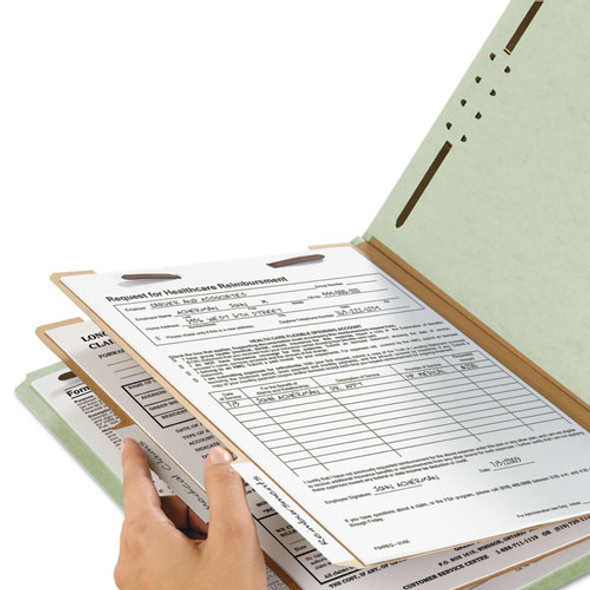 Recycled Pressboard Classification Folders, 2" Expansion, 2 Dividers, 6 Fasteners, Letter Size, Gray-Green, 10/Box