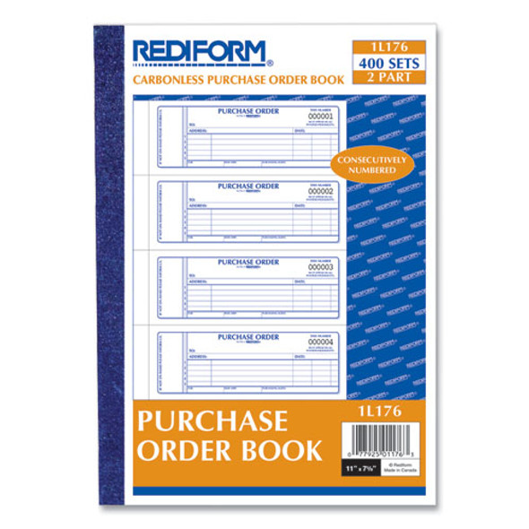 Purchase Order Book, 5 Lines, Two-Part Carbonless, 7 x 2.75, 4 Forms/Sheet, 400 Forms Total