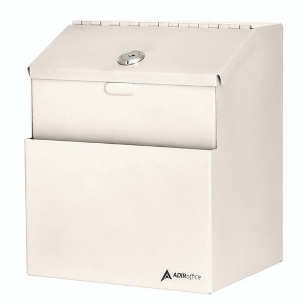 Wall Mountable Steel Suggestion Secure Drop Box with Key, 7 x 6 x 8.5, Stainless Steel 304, White