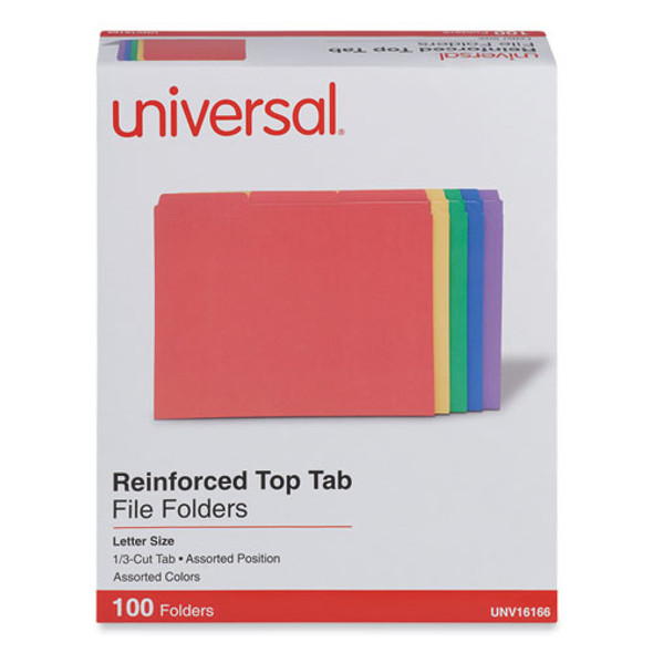 Reinforced Top-Tab File Folders, 1/3-Cut Tabs: Assorted, Letter Size, 1" Expansion, Assorted Colors, 100/Box