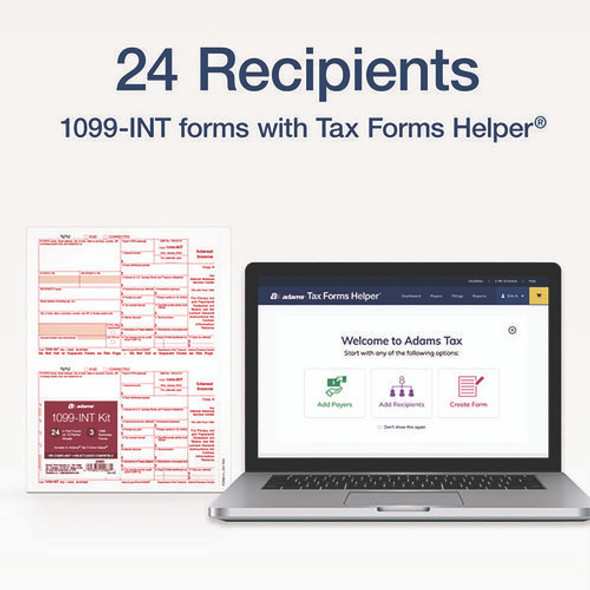 4-Part 1099-INT Tax Forms with Tax Forms Helper, Fiscal Year: 2024, 4-Part Carbonless, 8 x 5.5, 2 Forms/Sheet, 24 Forms Total