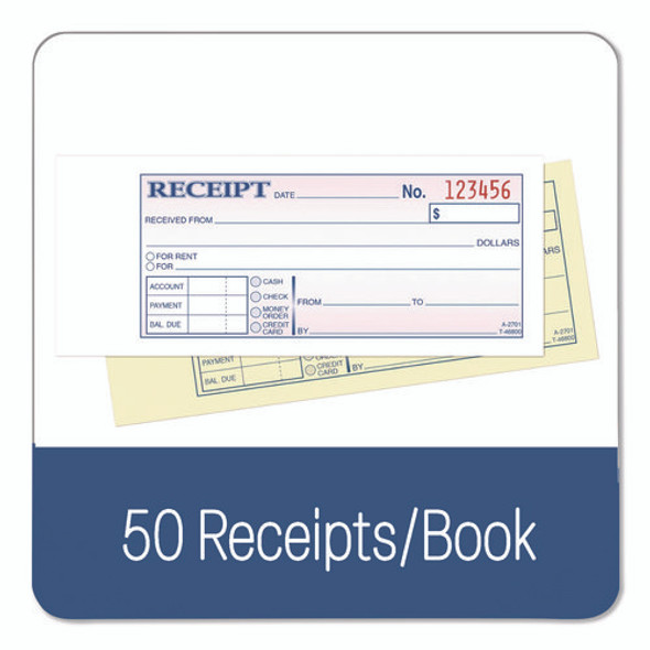 Money/Rent Receipt Book, Two-Part Carbonless, 6.69 x 2.75, 50 Receipts/Book, 5 Books/Pack