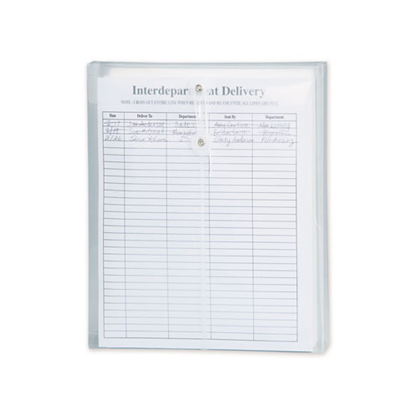 Poly String and Button Interoffice Envelopes, Open-End (Vertical), 9.75 x 11.63, Clear, 5/Pack