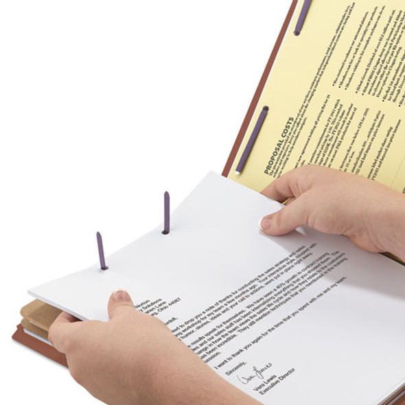 Pressboard Classification Folders, Six SafeSHIELD Fasteners, 1/3-Cut Tabs, 2 Dividers, Legal Size, Red, 10/Box