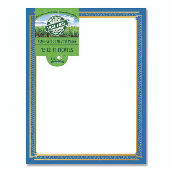 Tree Free Award Certificates, 8.5 x 11, White with Elegant Blue/Gold Border, 15/Pack