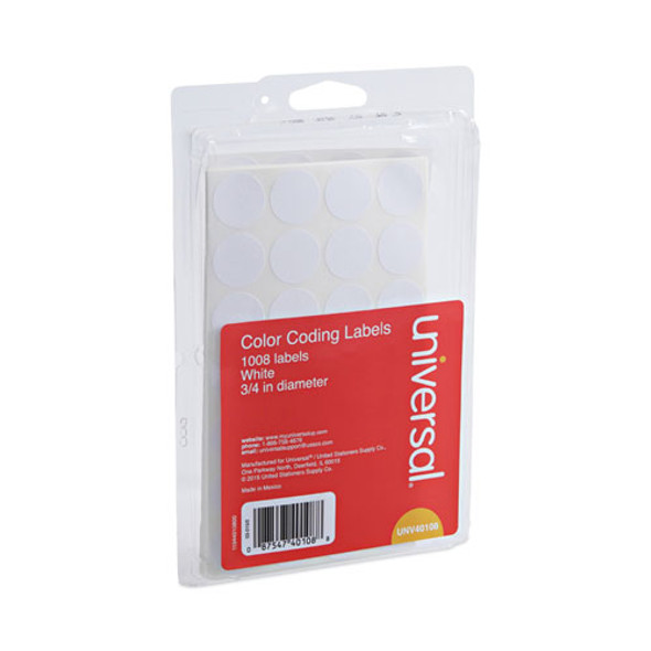 Self-Adhesive Removable Color-Coding Labels, 0.75" dia, White, 28/Sheet, 36 Sheets/Pack