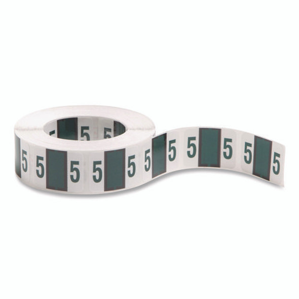 Numerical End Tab File Folder Labels, 5, 1 x 1.25, White, 500/Roll