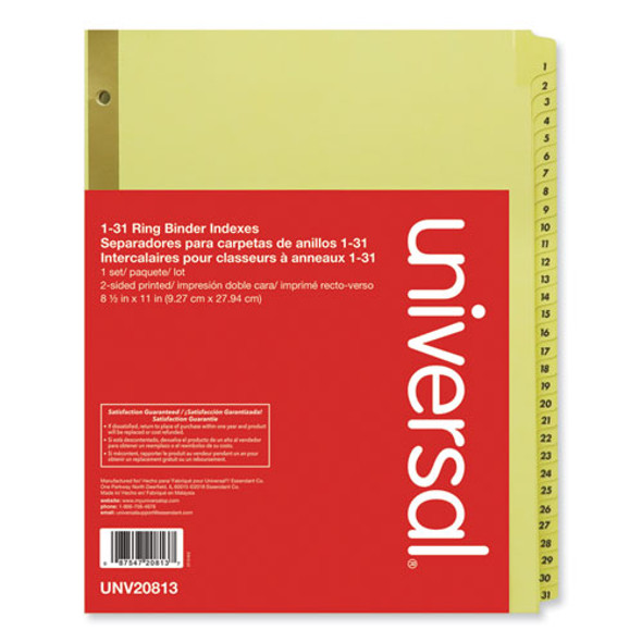 Deluxe Preprinted Plastic Coated Tab Dividers with Black Printing, 31-Tab, 1 to 31, 11 x 8.5, Buff, 1 Set