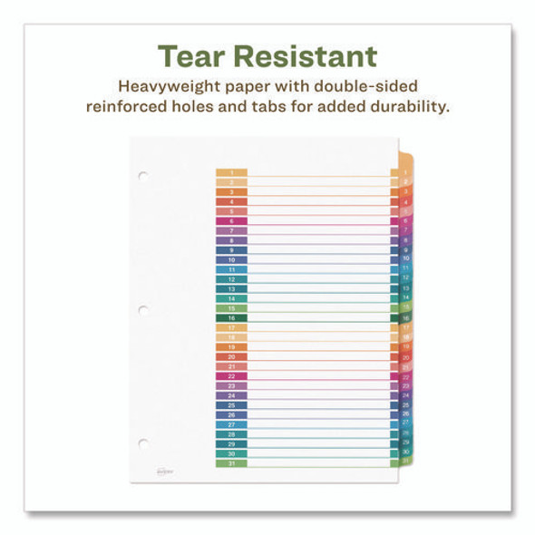 Customizable Table of Contents Ready Index Dividers with Multicolor Tabs, 31-Tab, 1 to 31, 11 x 8.5, White, 1 Set
