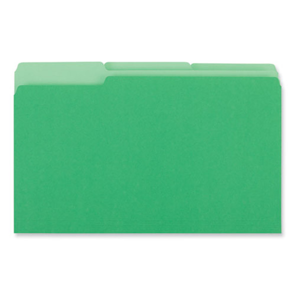 Interior File Folders, 1/3-Cut Tabs: Assorted, Legal Size, 11-pt Stock, Green, 100/Box