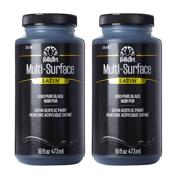 Acrylic Paint Multi-Surface Satin, 16oz., Pure Black, Pack of 2