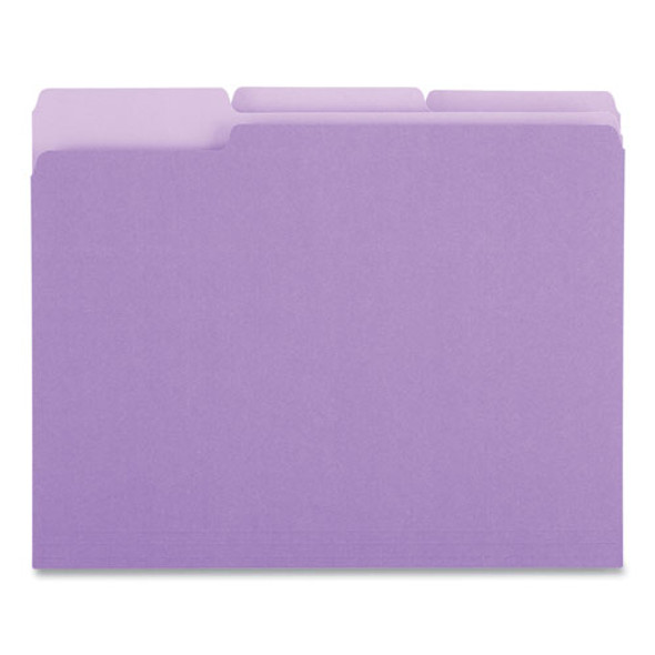 Deluxe Colored Top Tab File Folders, 1/3-Cut Tabs: Assorted, Letter Size, Violet/Light Violet, 100/Box