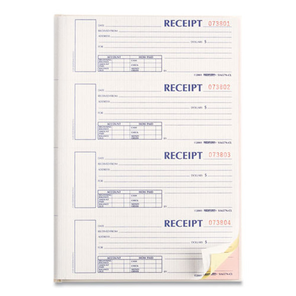 Durable Hardcover Numbered Money Receipt Book, Three-Part Carbonless, 6.88 x 2.75, 4 Forms/Sheet, 200 Forms Total