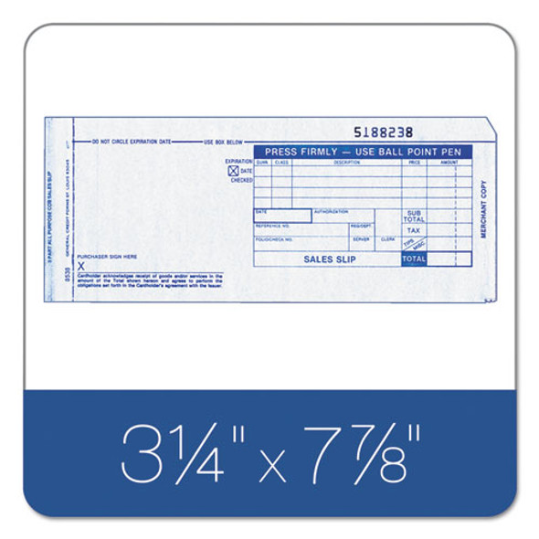 Credit Card Sales Slip, Three-Part Carbonless, 7.78 x 3.25, 100 Forms Total