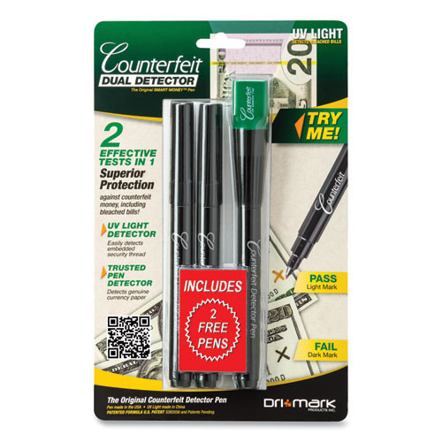 Smart Money Counterfeit Detector Pen with Reusable UV LED Light, U.S.; Most Foreign Currencies, Black