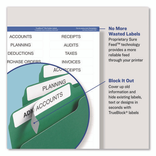 Permanent TrueBlock File Folder Labels with Sure Feed Technology, 0.66 x 3.44, White, 30/Sheet, 60 Sheets/Box
