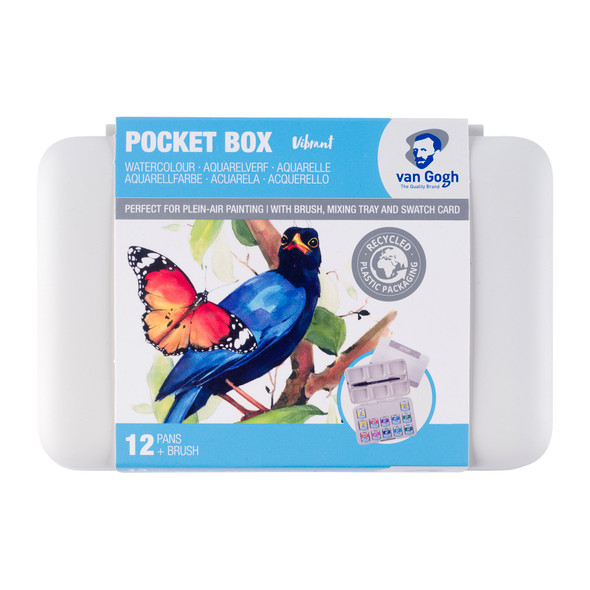 Watercolor Plastic Pocket Box, 12 Pan Vibrant Color Selection