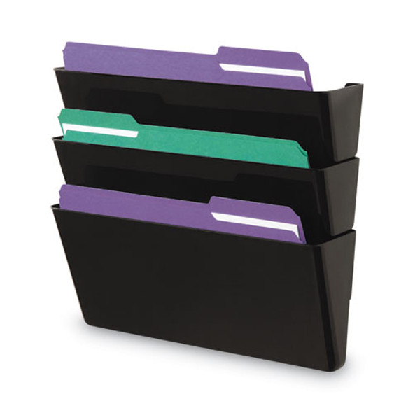 Wall File Pockets, 3 Sections, Letter Size,13" x 4.13" x 14.5", Black, 3/Pack