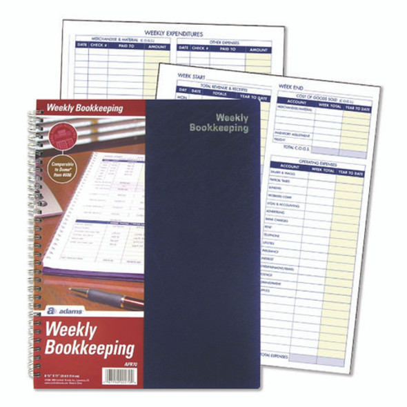 Weekly Bookkeeping Ledger, Columns Vary By Section, Royal Blue Cover, 11 x 8.5 Sheets, 56 Sheets/Book