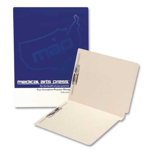 End Tab Fastener Folders, Embossed Labeling Lines, 0.75" Expansion, 2 Fasteners, Letter Size, Manila Exterior, 50/Box