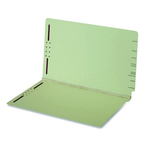 Colored Pressboard End Tab Fastener Folders, 2 Fasteners, Legal Size, Light Green Exterior, 25/Box