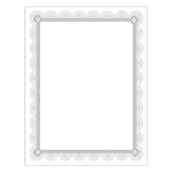 Premium Certificates, 8.5 x 11, White/Silver with Spiro Silver Foil Border,15/Pack