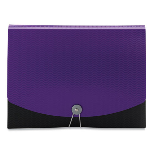 12-Pocket Poly Expanding File, 0.88" Expansion, 12 Sections, Cord/Hook Closure, 1/6-Cut Tabs, Letter Size, Black/Purple