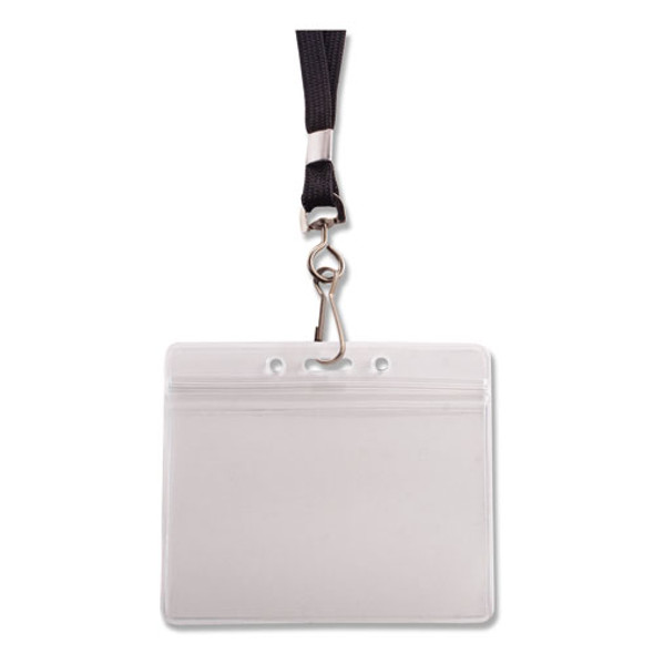 Resealable Badge Holders Combo Pack with 36" Lanyard, Horizontal, Frost 4.13" x 3.75" Holder, 3.88" x 2.63" Insert, 20/Pack