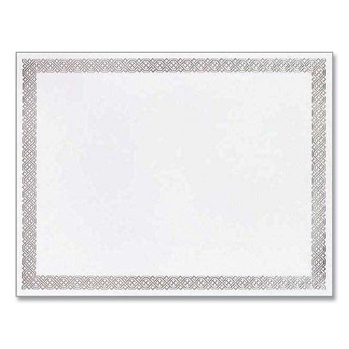 Foil Border Certificates, 8.5 x 11, Ivory/Silver, Braided with Silver Border, 15/Pack